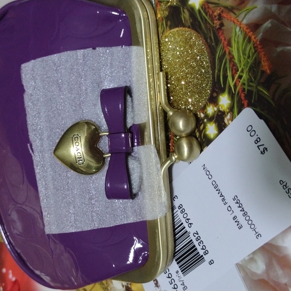 Coach Patent Leather👛 Deep Purple & Gold Hued LG 👛 Purse NWT - Picture 6 of 14